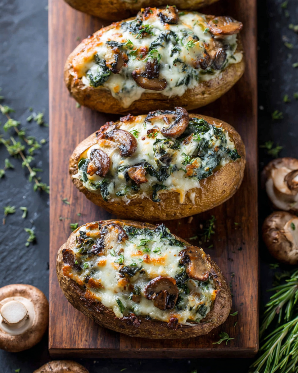 Best Cheesy Twice-Baked Stuffed Potatoes With Spinach & Mushro