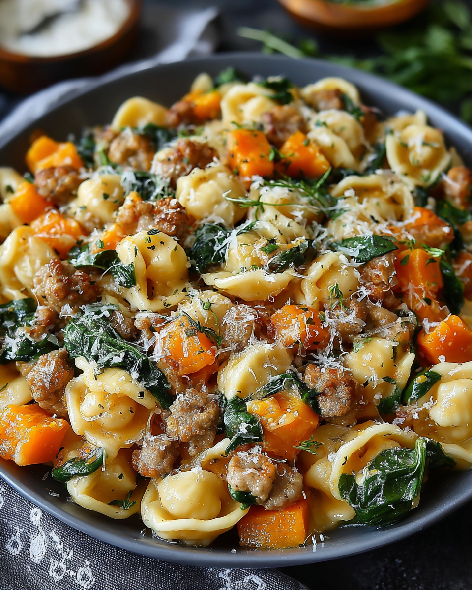 Butternut Squash Pasta with Sausage and Spinach for Fall