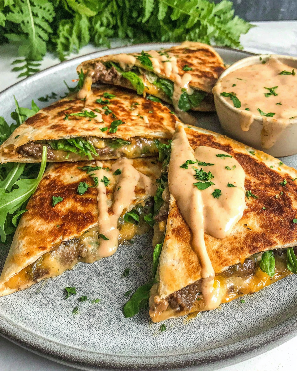 Cheeseburger Quesadillas with Burger Sauce for Dinner