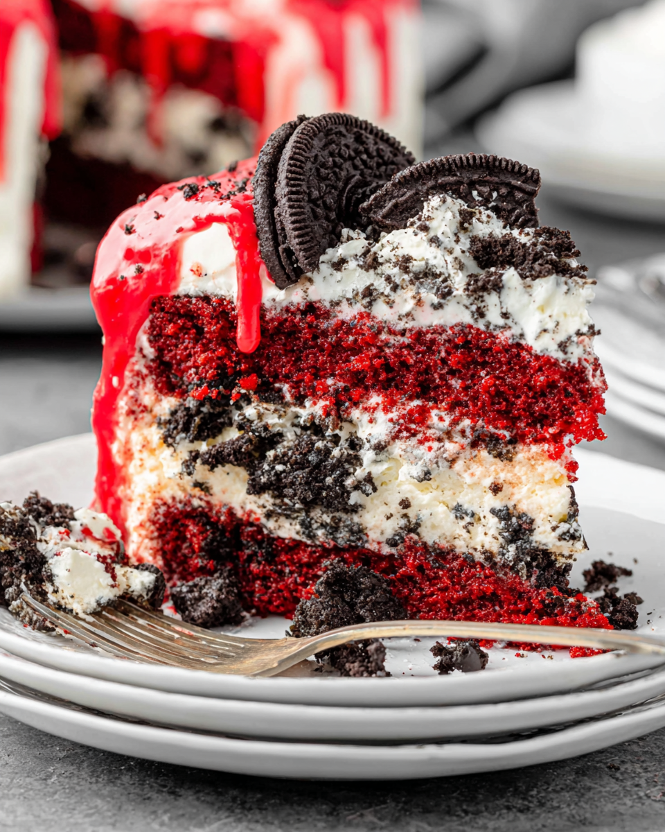 Decadent Oreo Red Velvet Cheesecake Drip Cake Recipe