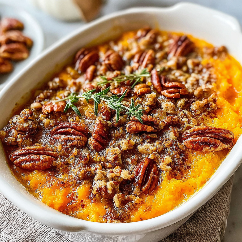 Savory Butternut Squash Casserole with Pecan Topping
