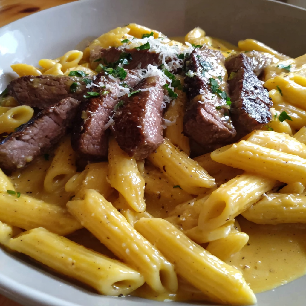 Savory Skillet Creamy Garlic Honey Butter Steak Pasta