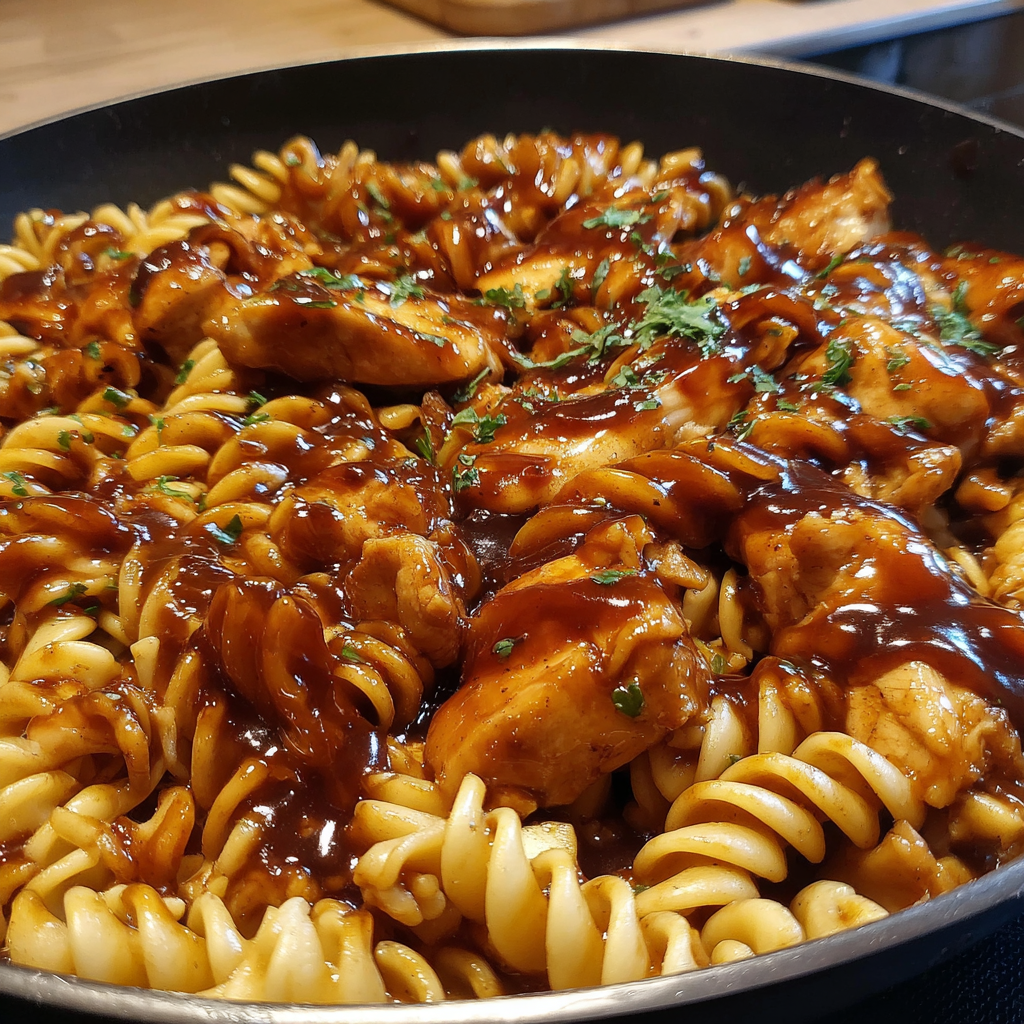 Savory Sticky Teriyaki BBQ Chicken Pasta Skillet