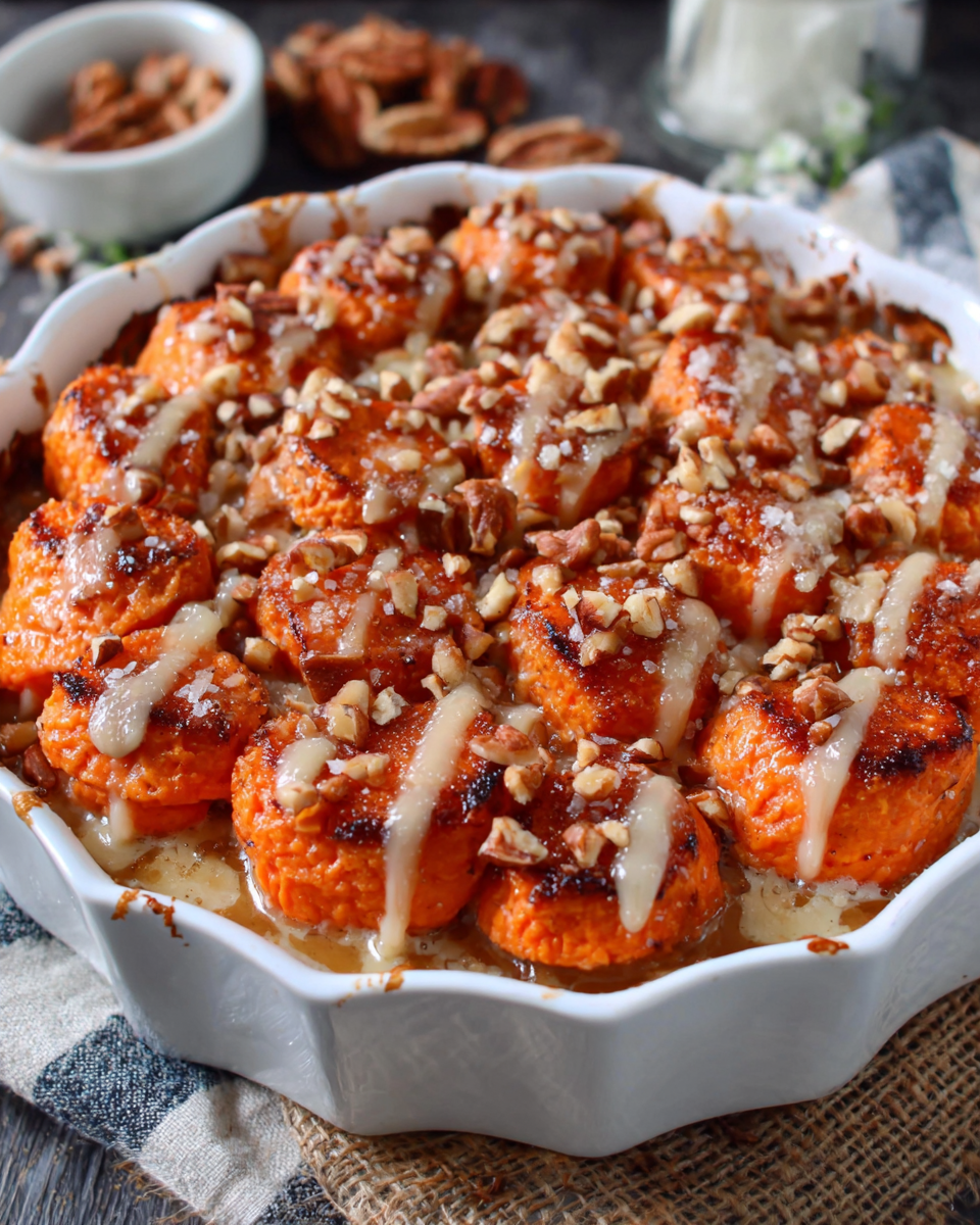 Scalloped Sweet Potato Casserole with Brown Sugar Sauce