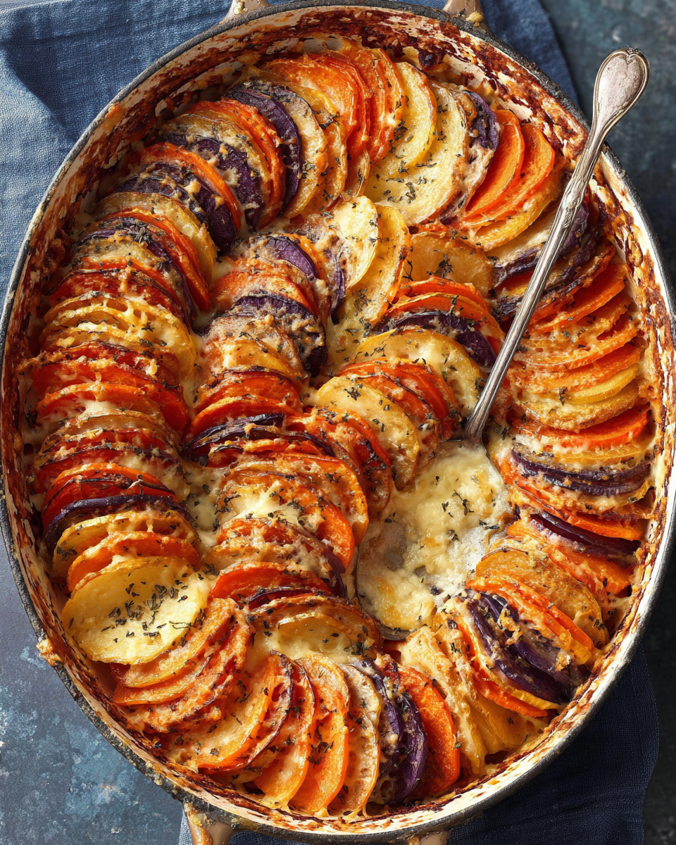 Decadent Cheesy Root Vegetable Gratin Recipe