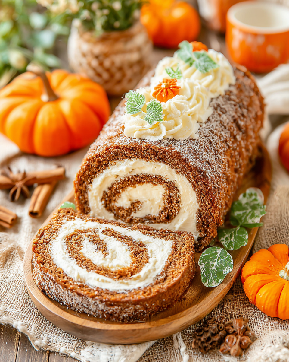 Delicious Moist Pumpkin Spice Roll Cake for Autumn