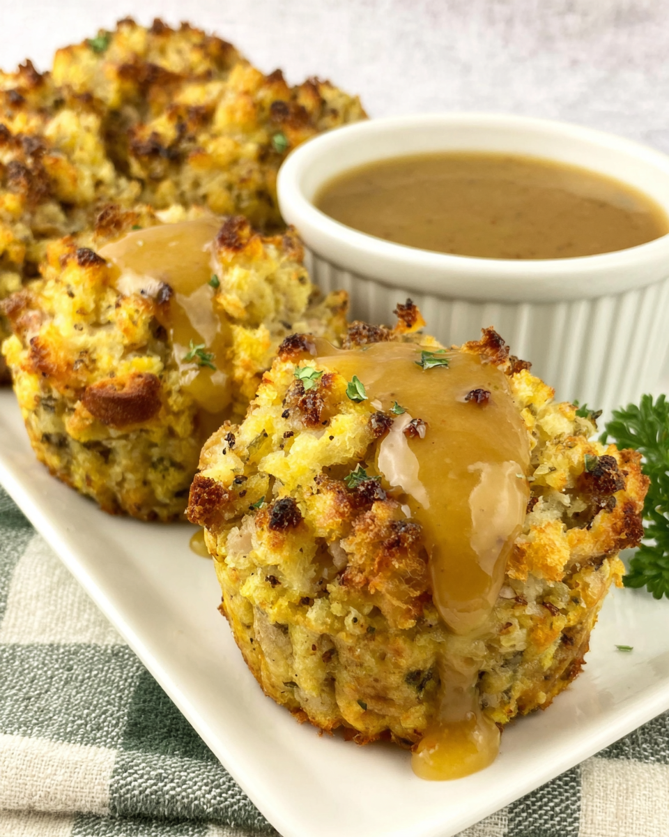 Delicious Muffin Tin Turkey & Stuffing Cups with Gravy