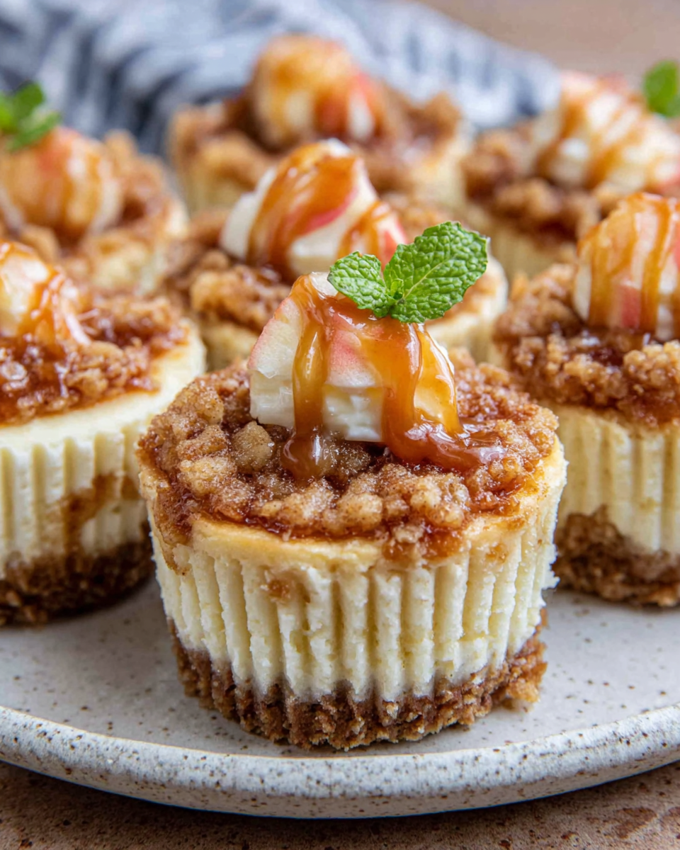 Delightfully Rich Caramel Apple Crisp Mini Cheesecakes