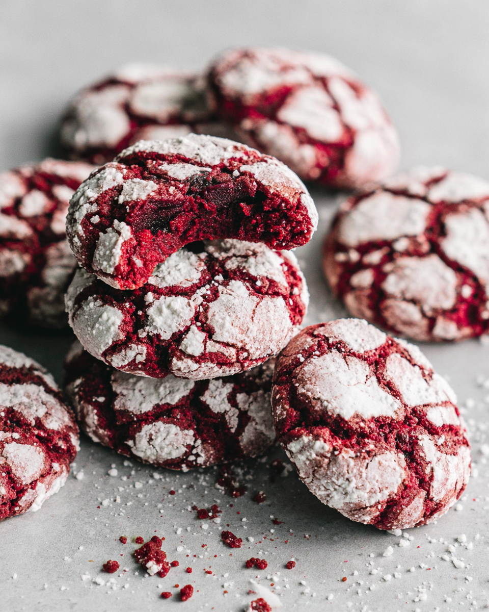 Festive and Fudgy Red Velvet Crinkle Cookies