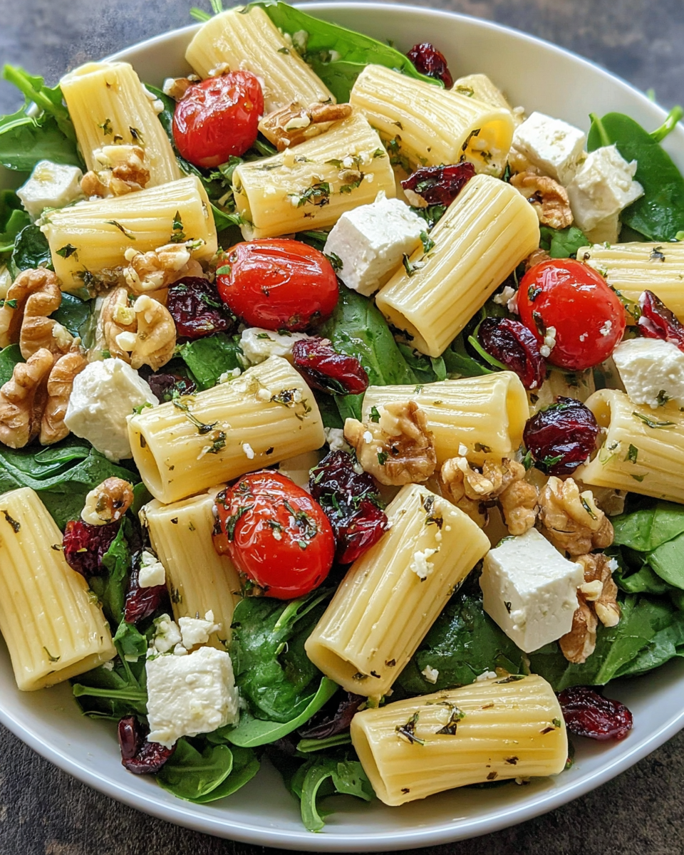 Feta & Cranberry Rigatoni Salad with Lemon Vinaigrette