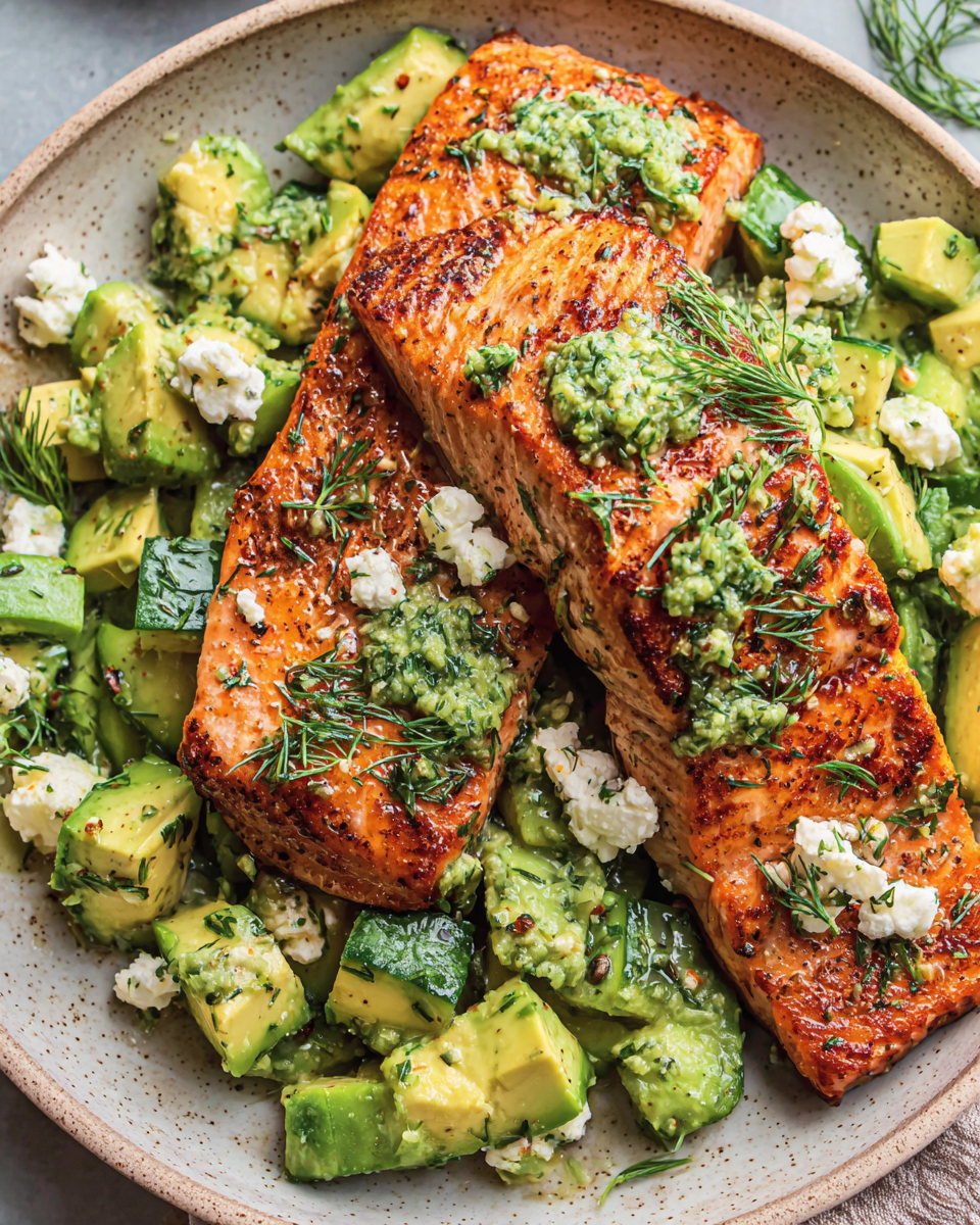 Healthy Seafood Recipes: Baked Salmon with Avocado and Feta