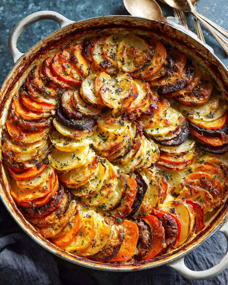 Indulgent Cheesy Root Vegetable Gratin Recipe