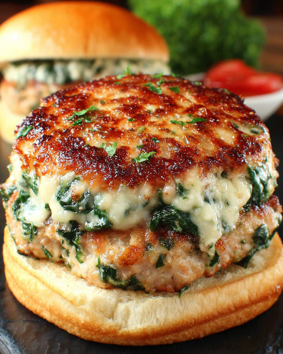 Savory White Cheddar and Spinach Chicken Burgers