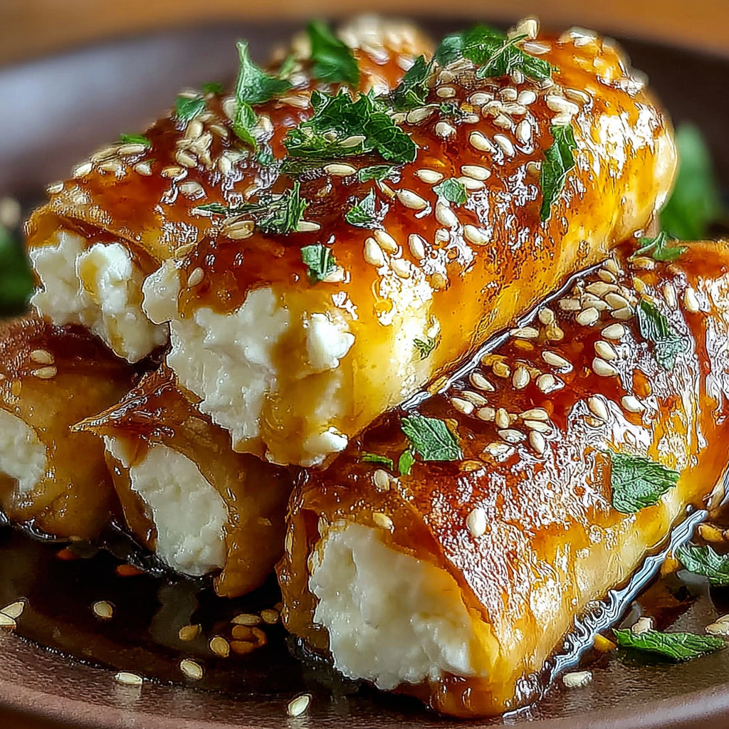 Oven Fried Feta Rolls with Chili Honey Delight